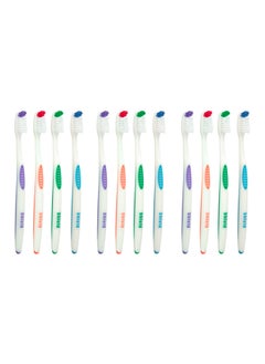 اشتري Shield Care Falcon Toothbrush with Curved Filaments, Deep Reach (Family Care - Medium Bristles), 4 Colors - 12 Count (Pack of 1) في الامارات