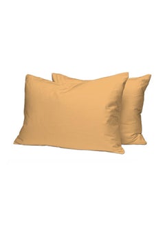 اشتري 2-Piece 100 Long Staple 400 Thread Count Soft Sateen Weave Luxury Pillow Cases Includes 2xPillow Cases Cotton Mustard Yellow 48x74cm في الامارات