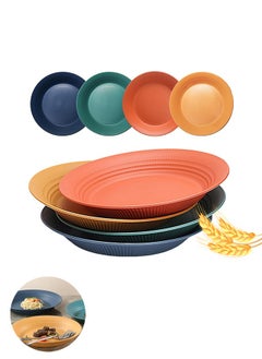 Buy 4 Pack Wheat Straw Plates, 9 inches Deep Dinner Plates, Reusable Unbreakable Kitchen Plates, Lightweight BPA Free Plastic Plates Outdoor Plate for Camping Dishwasher Microwave Safe in UAE