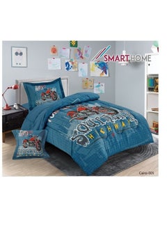 Buy Children's bedding and quilt set with medium filling, consisting of 4 pieces, reversible elastic sheet, size 170 * 230 cm, for boys and girls in Saudi Arabia