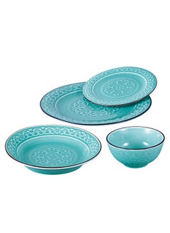 Buy 16-Piece Porcelain Dinnerware Set Light Blue in Saudi Arabia