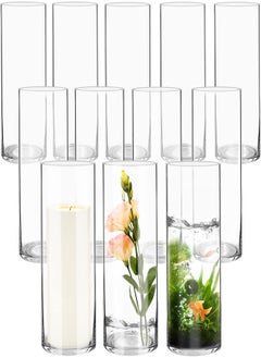 اشتري Bigivaca Tall Glass Cylinder Vases Bulk, Clear Vases For Centerpieces, Set Of 12 - 10In في الامارات