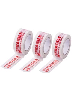 اشتري Fragile Tape Roll 5 cm Width x 66 meters Length Strong Adhesive Red Fragile Handle with Care Warning Packing Tape for Shipping and Moving (3 Rolls) في الامارات