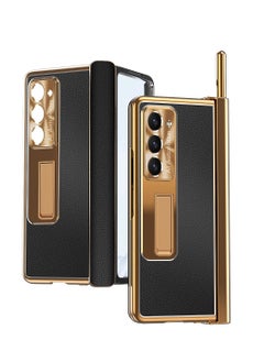 Buy Case for Samsung Galaxy Z Fold 5 with Pen, Leather + Electroplating, Two Kinds of Hinges, with Stand, Pen Tray, Rear Camera Screen Protector, Anti-Drop Case [Not Original Pen] in UAE