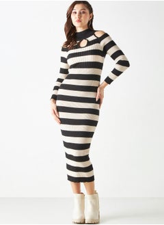 Buy Cold Shoulder Striped Bodycon Dress in UAE