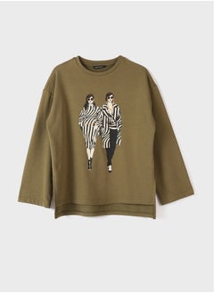 Buy Crew Neck Printed Long Sleeve Oversize Women's Sweatshirt in Egypt