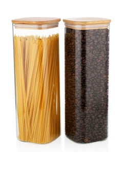 Buy 2 Pcs Square Storage Jar With Bamboo Lid 1800 ML in UAE