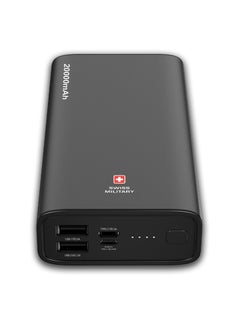 Buy Swiss Military Bieudron PD Power Bank 20000MAH: Rapid Charging, 20W Output, 50% Charge in 30 Minutes* - Type-C, Micro, and Dual USB Inputs - Black in UAE