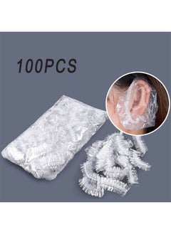 اشتري 100 PCS Ear Protector Caps Disposable Elastic Clear Shower Water Ear Covers Large For Hair Dye, Shower, Bathing Ear Cover Caps, Spa Home Use Hotel and Hair Salon في الامارات