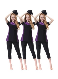 Buy 3-Piece Short Sleeves Burkini Black/Purple in UAE