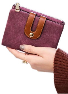 Buy Small Wallets for Women Bifold Slim Coin Purse Zipper ID Card Holder, D - Litchi Pattern Purple, One Size, Bifold Wallet in Saudi Arabia