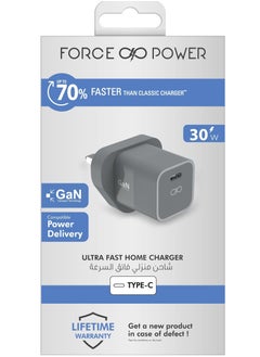 Buy Force Power 30W USB C PD Power Delivery GaN  Upto 70% Faster Wall Charger Lifetime Warranty Gray in UAE