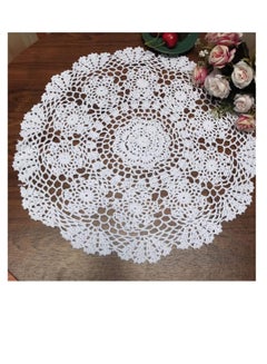 Buy White Cotton Handmade Crochet Lace Tablecloth Doilies Table Overlay,Round,16 Inch ,2PCS in Saudi Arabia