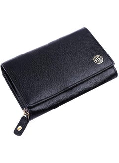 Buy Wallet for Women - Black Leather Purse for Women with RFID Protection, 8 Card Slots, and 5 Compartments - Ladies Wallet with Button Closure - Women's Wallet for Daily Use in UAE