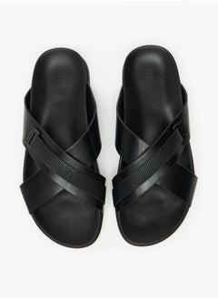 Buy Textured Slip-On Cross Strap Arabic Sandals in Saudi Arabia