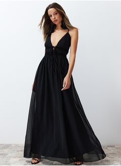 Buy Black A-Line Woven Chiffon Long Evening Dress TPRSS24AE00058 in Egypt