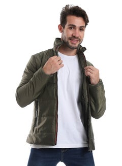 Buy Side Pockets Zip Through Neck Waterproof Jacket - Olive in Egypt
