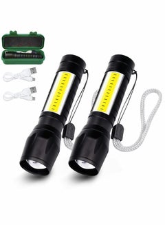 Buy USB Rechargeable Torch, Outdoor Emergency Light Check Light XPE/COB Mini Torch, Portable Waterproof Handheld Torch for Camping, Outdoor, Emergency and Daily Use (2 Pack) in Saudi Arabia