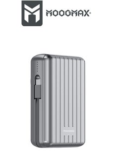 Buy 20000mAh Trunk series magnetic wireless power bank  22.5W super-charging, two built-in cables with 15W wireless charging, 3 external ports 1 Type-C and 1 Type-A, and a Lightning port. Silver in Saudi Arabia