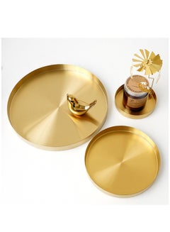 Buy 3 pcs Round Metal Decorative Tray, Gold Serving Tray, Round Metal Serving Tray Storage Tray Coffee Tray for Organizing Cosmetics, Jewelry, Cutlery in Saudi Arabia
