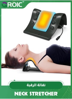 اشتري Cervical Traction Device - Heated Neck Stretcher for Instant Neck Pain Relief, Tension Headache Reduction, and TMJ Pain Relief, with Cervical Spine Pillow to Correct Neck Hump (Black) في الامارات