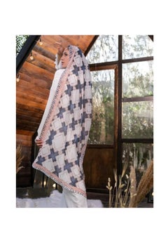 Buy A white digital scarf with a dark blue cross pattern  200*65 cm in Egypt