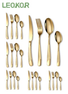 Buy 24pcs Tableware Flatware Kit Stainless Steel Kitchen Utensils Set for 6 Persons Gold in Saudi Arabia