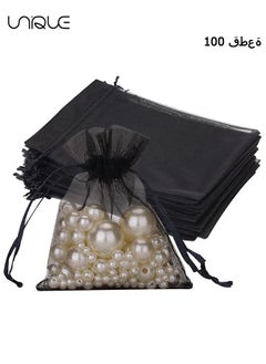 اشتري 100Pcs Package 8 x 10CM Sheer Drawstring Organza Jewelry Pouches Wedding Party Favor Gift Bags, Little Mesh Gift Pouches Mini Candy Bags for Small Presents Jewelry Earrings（Black） في الامارات