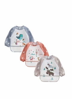 Buy Baby Waterproof Sleeved Bib, Long Sleeve Bib for Toddler, 3 Pack Infant Toddler Baby Waterproof Sleeved Bib Art Smock Apron 6-36 Months in UAE