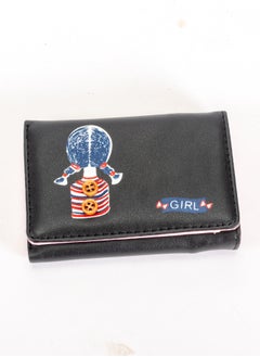 Buy Leather Flip Wallet & Card Holder with 9 Pockets and Zipped Pocket Girl Black in Egypt