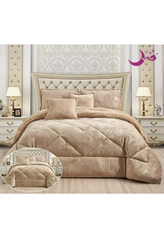 Buy Bedspread set 6 pieces two-piece medium filling used on two sides velvet and plain fur very soft size 220*240cm in Saudi Arabia