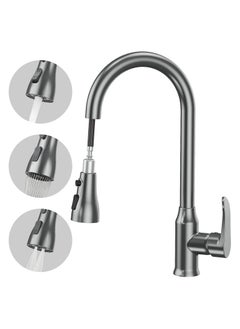 اشتري Kitchen Faucet, Single Handle High Arc Gooseneck Modern Stainless Steel Kitchen Faucet With Pull-down Sprayer Brushed Nickel, Three-function Sprayer, Anti-fingerprint, Deck Plate Not Included في السعودية