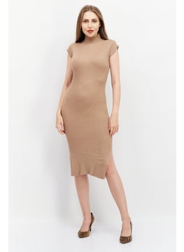 Buy Women Ribbed Midi Dress, Tan in UAE