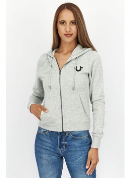 اشتري Women Hooded With Drawstring Brand Logo Long Sleeve Sweatshirt, Grey في السعودية