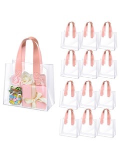 Buy 12pcs Clear Gift Bags with Handle Plastic Small Transparent Gift Wrap Tote Bag Reusable Heavy Duty Party Favor Bags in Bulk for Wedding Shopping Baby Shower 7.87 x 3.94 x 7.09 Inch in UAE