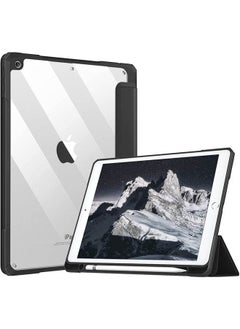 Buy Protective Case Cover For Apple iPad 10.2 inch (2021/2020/2019) Generation with Pencil Holder, [Support Apple Pencil Charging and Touch ID], Clear Transparent Case with Auto Wake/Sleep,Black in UAE