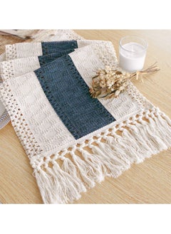 اشتري Boho Table Runner 72 Inches Long Macrame Table Runner Farmhouse Style Cream and Blue Table Runner with Tassels for Party Bohemian Rustic Wedding Bridal Shower Dining Bedroom Decor 12 X 72 Inches في الامارات