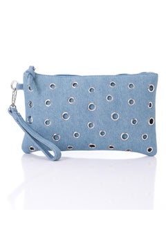 اشتري Perforated Light Blue Denim Casual Zipper Closure Clutch في مصر