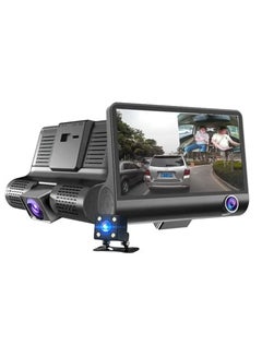 Buy Car Dash Cam, 1080p Full HD Front And Rear Car Camera, 4" LCD Display 140° Wide Angle Dash Cam With Night Vision And Motion Detection, Three Way Triple Car Camera With Loop Recording And G Sensor in UAE