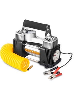 Buy 12V Air Compressor Tyre Inflator With 2 Cylinder | Portable Ultra Heavy Duty 2 Cylinder 12V Auto Air Compressor 85 Liter Per Minute in UAE