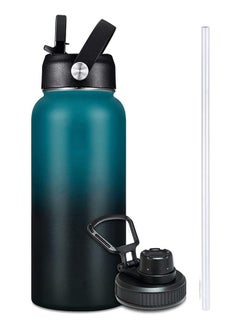 Buy 1L Vacuum Insulated Stainless Steel Water Bottle with Straw & Spout Lids, Double Wall Sweat-Proof BPA Free to Keep Beverages Cold for 24Hrs or Hot for 12Hrs (blue) in Saudi Arabia