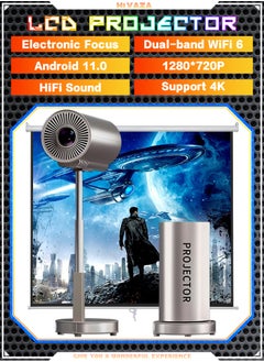 Buy LCD Projector with Bracket - Support HD 1080P/2K/4K - Smart Projector with Dual-band Wifi 6 and Bluetooth - Android 11 - Portable Mobile Home Theater - Suitable for Games, Office, Movies in Saudi Arabia