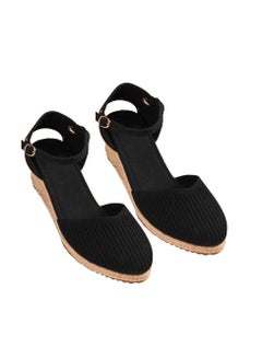 Buy Closed Toe Espadrille Wedges Sandals Black in Saudi Arabia