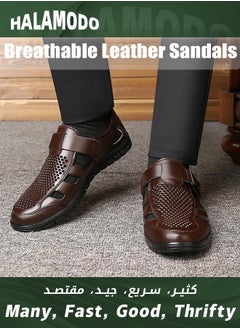 Buy Leather Sandals for Men, Men's Slide Sandals, Unisex Adult Fashion Sandals, Breathable Summer Casual Shoes, Arch Fit Beach Shoes in UAE