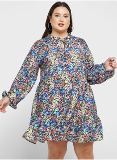 Buy Floral Print Ruffle Hem Dress in Saudi Arabia