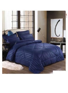 Buy Hotel Quality 6in1 Cotton Plain Colored Bedsheet With Stripes King Size BLUE COLOR in UAE