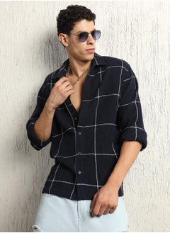 Buy Oversized Cotton Casual Check Waffel Double Pocket Full Sleeve Shirt in UAE