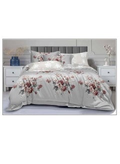 Buy 6-Pieces Glace Cotton Printed Fancy Comforters Set Fixed duvet, fitted bedsheets and pillowcase King Size F07 in UAE