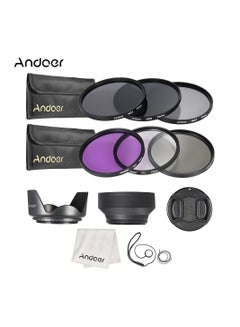 Buy Andoer 72mm Lens Filter Kit UV+CPL+FLD+ND(ND2 ND4 ND8) with Carry Pouch / Lens Cap / Lens Cap Holder / Tulip & Rubber Lens Hoods / Cleaning Cloth in Saudi Arabia