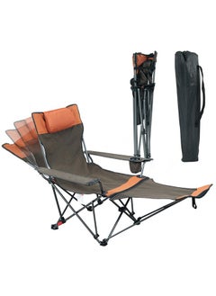 Buy Folding Camping Chair with Removable Footrest and Adjustable Backrest for Adults, Portable and Lightweight Reclining Lounge Chairs with Pillow, Cup Holder and Side Pocket for Outdoor, Orange in Saudi Arabia